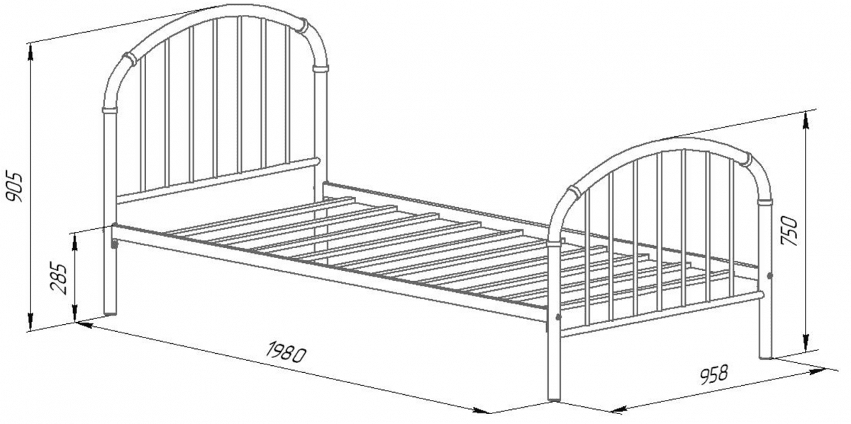 Кровать одноярусная металлическая Эвора-1 черная