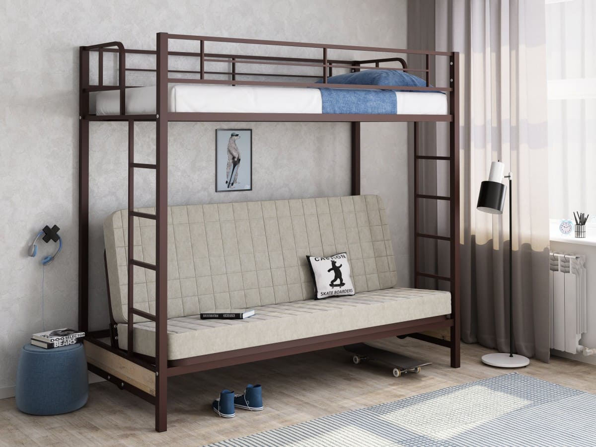 Двухъярусная кровать с диваном Мадлен коричневая