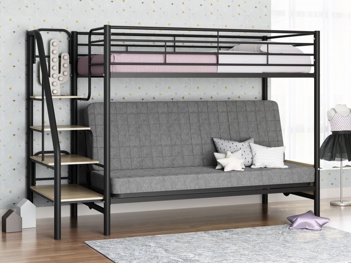 Двухъярусная кровать с диваном Мадлен-3 черная