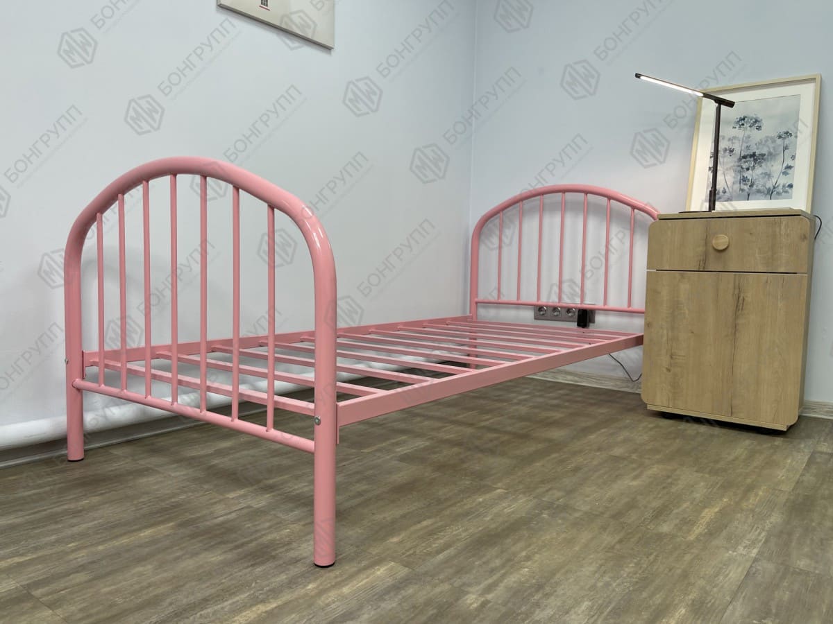 Кровать одноярусная металлическая Эвора розовая