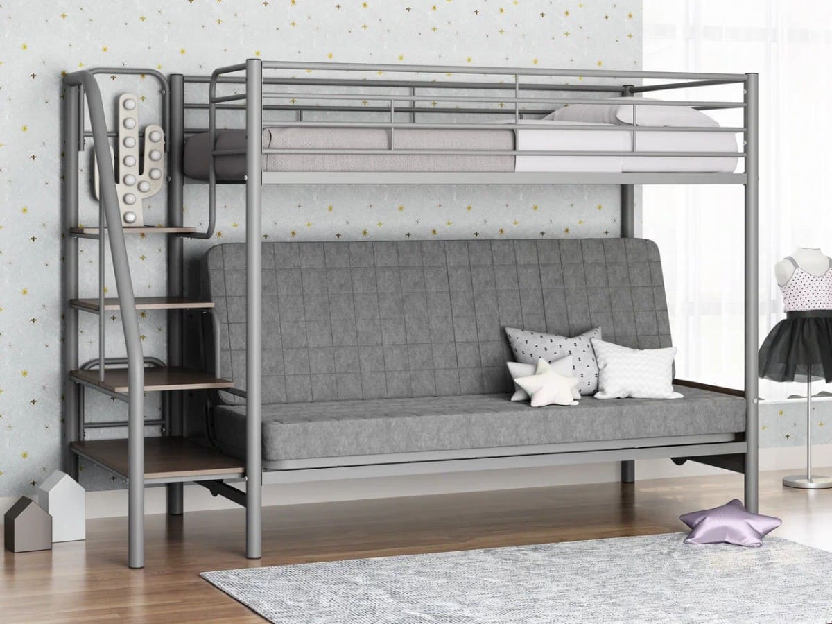 Двухъярусная кровать с диваном Мадлен-3 серая