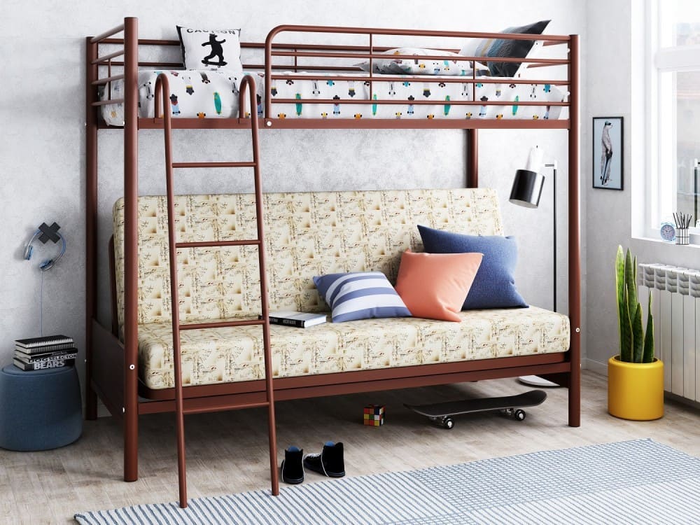 Двухъярусная кровать с диваном Мадлен-2 коричневая
