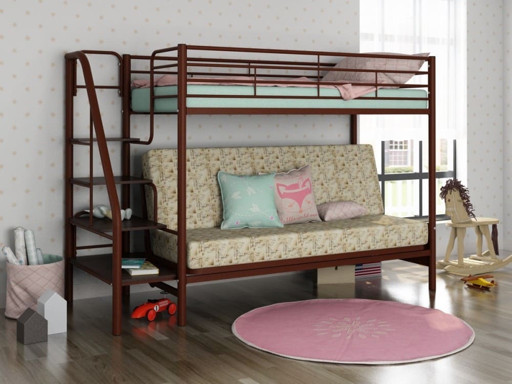 Двухъярусная кровать с диваном Мадлен-3 коричневая